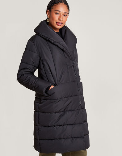 Stephie Stitch Detail Padded Coat in Recycled Polyester, Black (BLACK), large