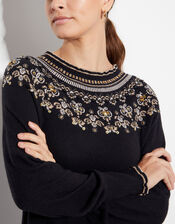 Flo Sequin Fair Isle Jumper, Black (BLACK), large