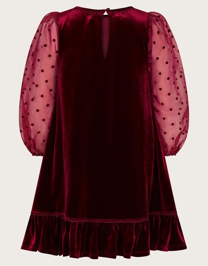 Noa Spotty Organza Sleeve Velvet Dress, Red (BURGUNDY), large