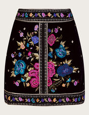 Freya Embroidered Velvet Skirt, Black (BLACK), large