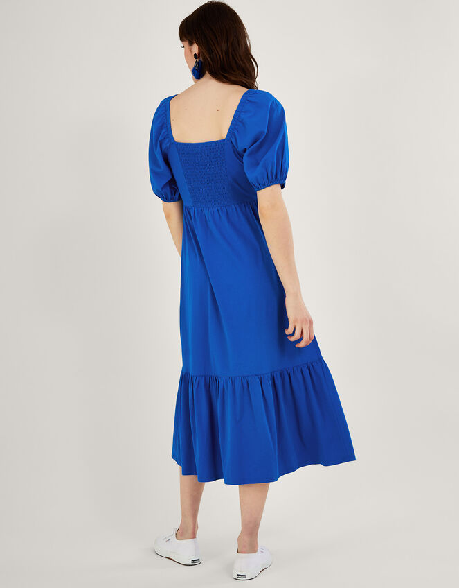 Puff Sleeve O-Ring Detail Midi Dress Blue | Midi Dresses | Monsoon UK.