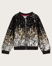 Ombre Sequin Bomber Jacket, Black (BLACK), large