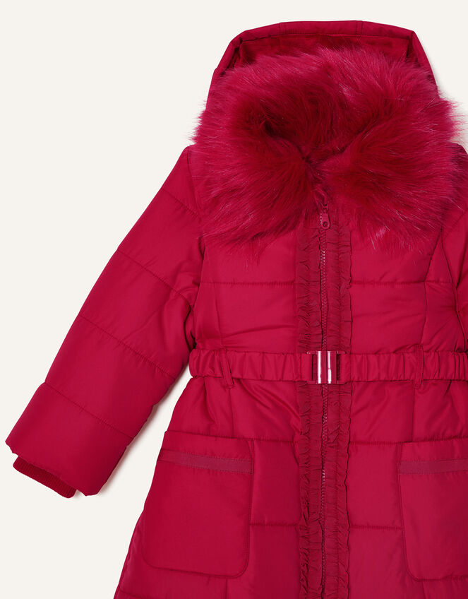 Ruffle Padded and Hooded Coat Red