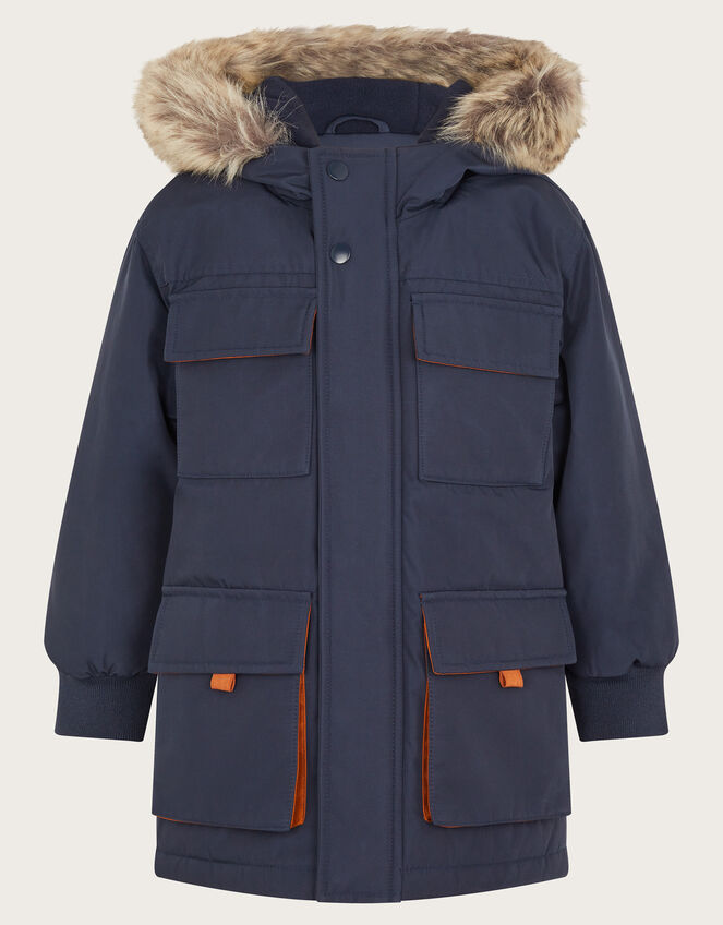 Hooded Faux Fur Parka, Blue (NAVY), large