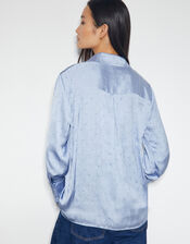 Holly Relaxed Satin Shirt, Blue (PALE BLUE), large