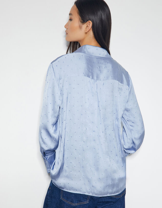 Holly Relaxed Satin Shirt, Blue (PALE BLUE), large