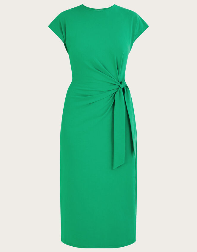 Short Sleeve Side Knot Midi Jersey Dress with Sustainable Cotton, Green (GREEN), large