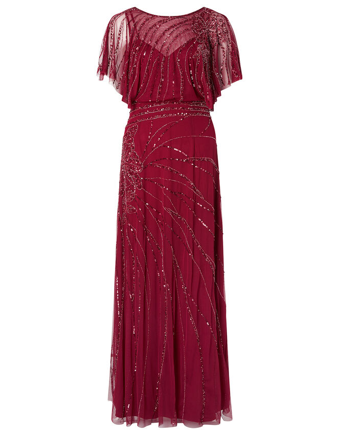 Florence Embellished Flutter Sleeve Maxi Dress Red | Evening Dresses ...