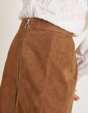 Sienna Suede Zip Skirt, Tan (TAN), large