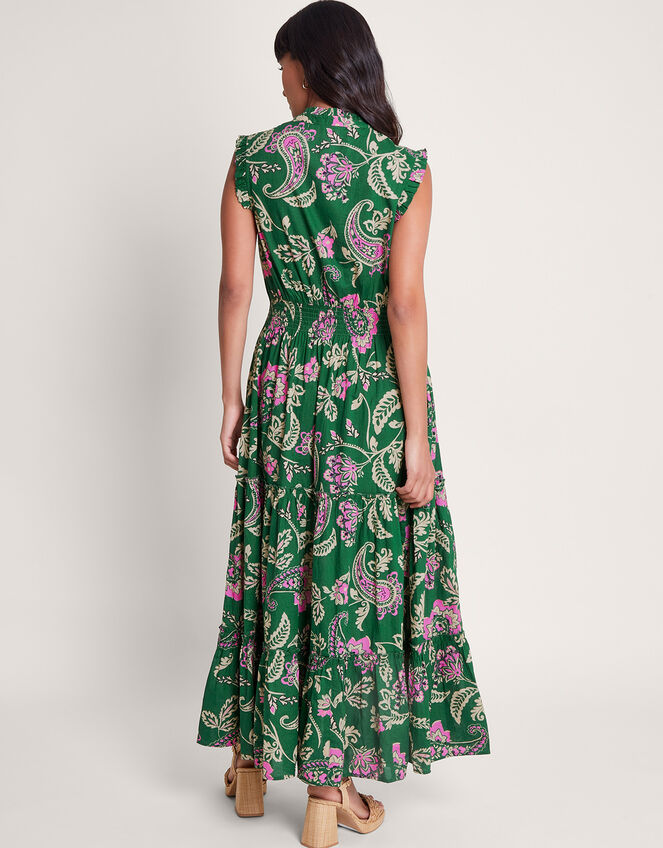 La Galeria Elefante Print Tiered Maxi Dress, Green (GREEN), large