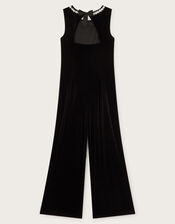 Laurelie Bow Velour Jumpsuit, Black (BLACK), large