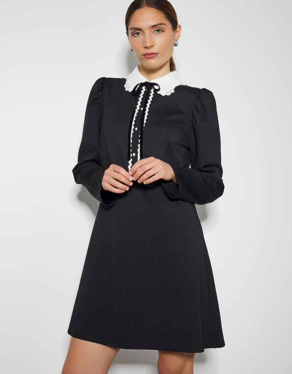 Polly Lace Collar Ponte Mini Dress, Black (BLACK), large
