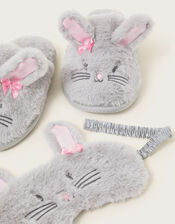 Fluffy Bunny Slippers and Mask Set, Grey (GREY), large