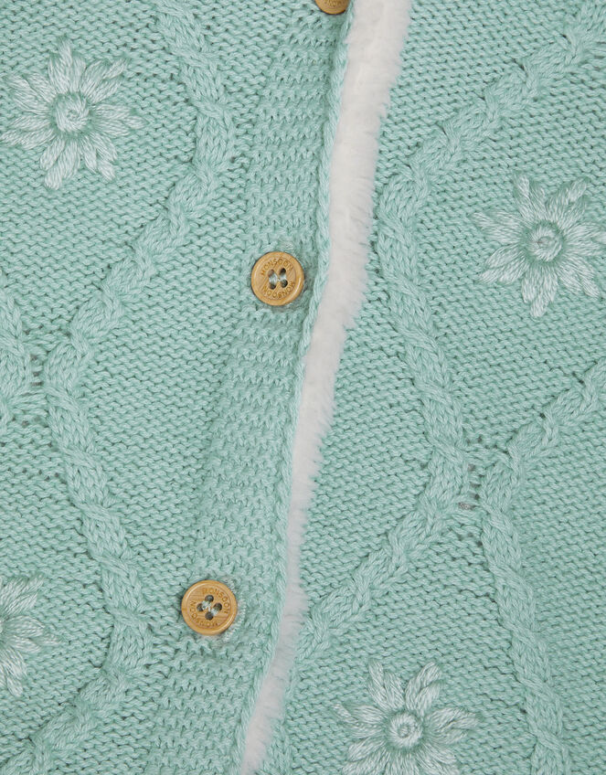 Newborn Embroidered Knit Cardigan, Blue (AQUA), large