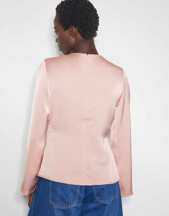 Clarissa Long Sleeve Cowl Satin Top, Pink (PINK), large