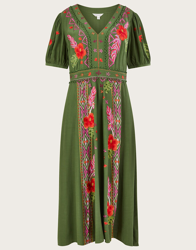 Farah Floral Embroidered Tea Dress, Green (GREEN), large