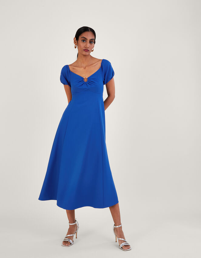 Katie Ring Detail Bardot Dress Blue | Evening Dresses | Monsoon UK.