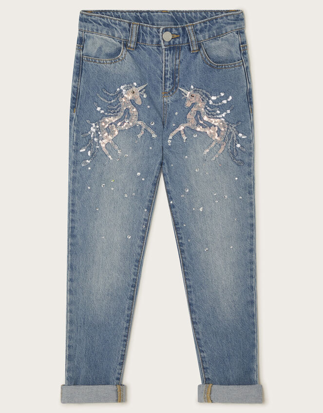 Unicorn Embellished Jeans, Blue (BLUE), large