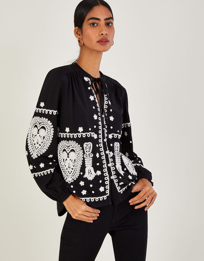 Embroidered Jersey Top in Sustainable Cotton Black