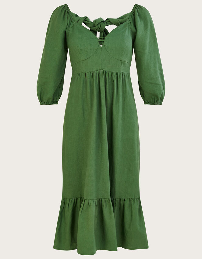 Melanie Tea Dress in Linen Blend , Green (GREEN), large