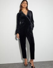 Tara Trim Velvet Jumpsuit, Black (BLACK), large