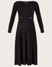 Pleat Trim Slash Neck Midi Dress with Lenzing™ Ecovero™ , Black (BLACK), large