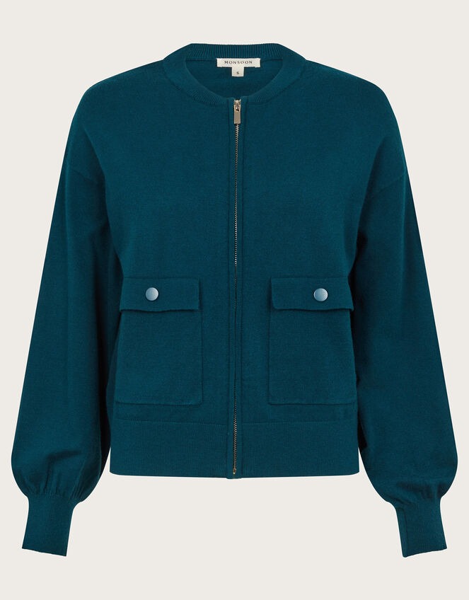 Nora Knit Bomber Jacket, Teal (TEAL), large