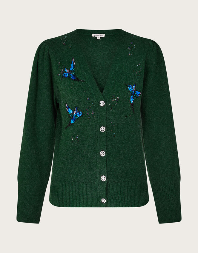 Beau Bird Embellished Cardigan, Green (GREEN), large