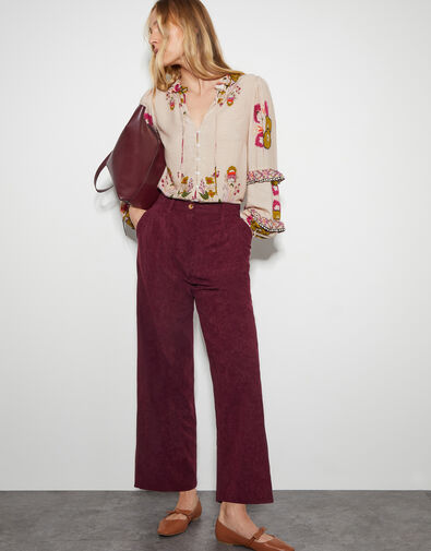 Samira Corduroy Wide Leg Trousers, Red (BURGUNDY), large