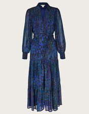 Zoe Print Shirt Dress, Blue (DARK BLUE), large