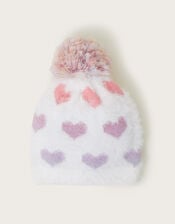 Neon Hearts Faux Fur Pom-Pom Hat, Multi (MULTI), large