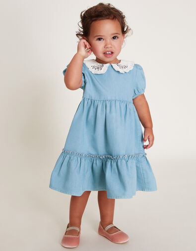 Baby Tiered Chambray Dress, Blue (BLUE), large