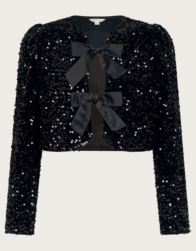 Belinda Bow Sequin Jacket, Black (BLACK), large