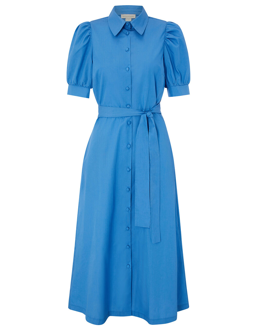Plain Shirt Midi Dress, Blue (BLUE), large