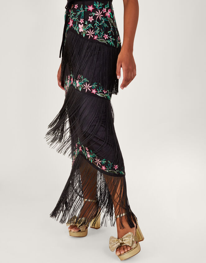 Freja Floral Fringe Dress, Black (BLACK), large