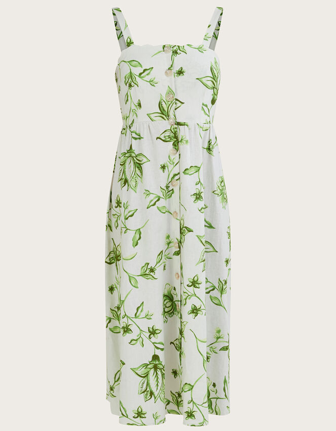 Kai Floral Print Dress in Linen Blend Ivory