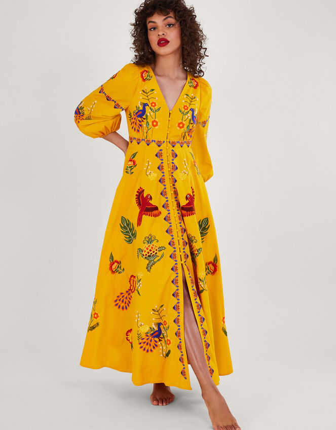 Carrie Hand-Embellished Maxi Dress, Yellow (YELLOW), large