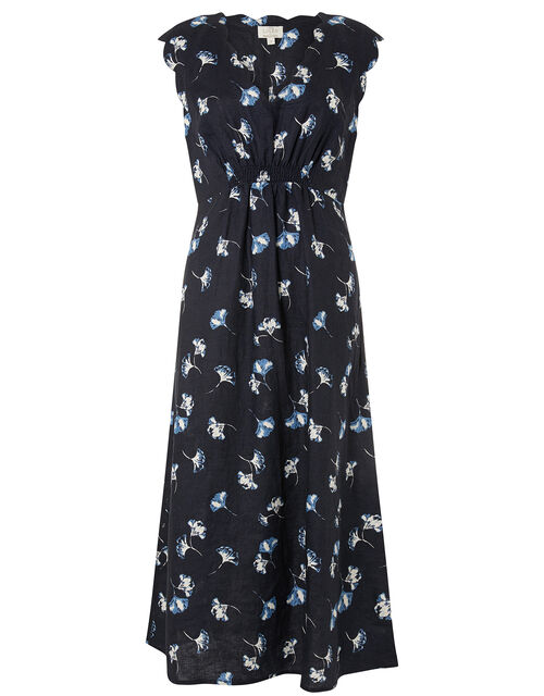 Floral Midi Dress in Pure Linen Blue | Casual & Day Dresses | Monsoon UK.
