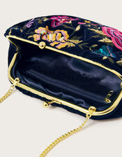 Floral Embroidered Velvet Pouch, , large