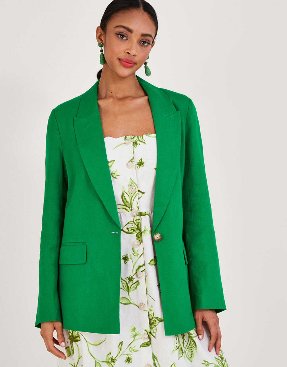 Stella Jacket in Linen Blend Green | Women's Jackets | Monsoon UK.