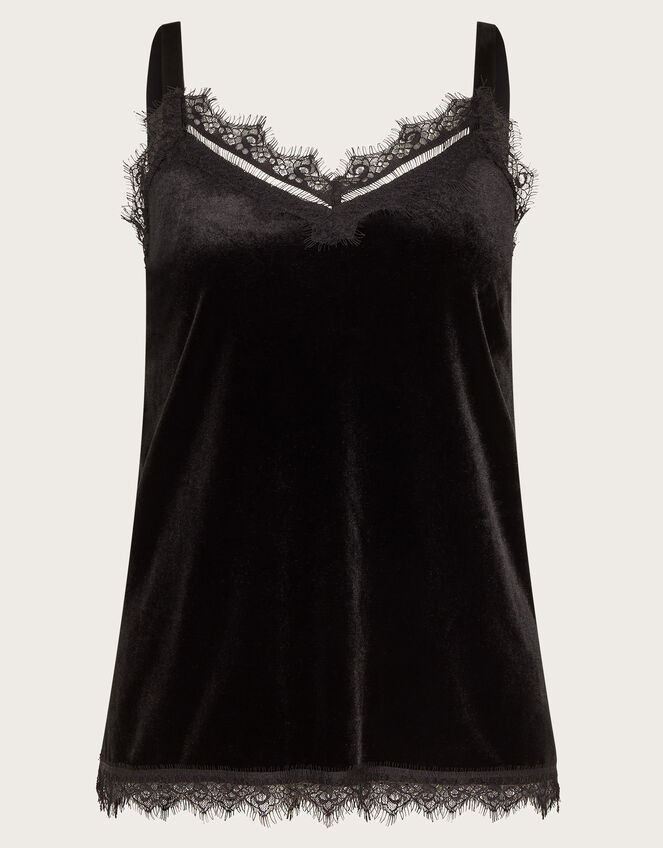 Verity Lacy Velvet Cami Top, Black (BLACK), large