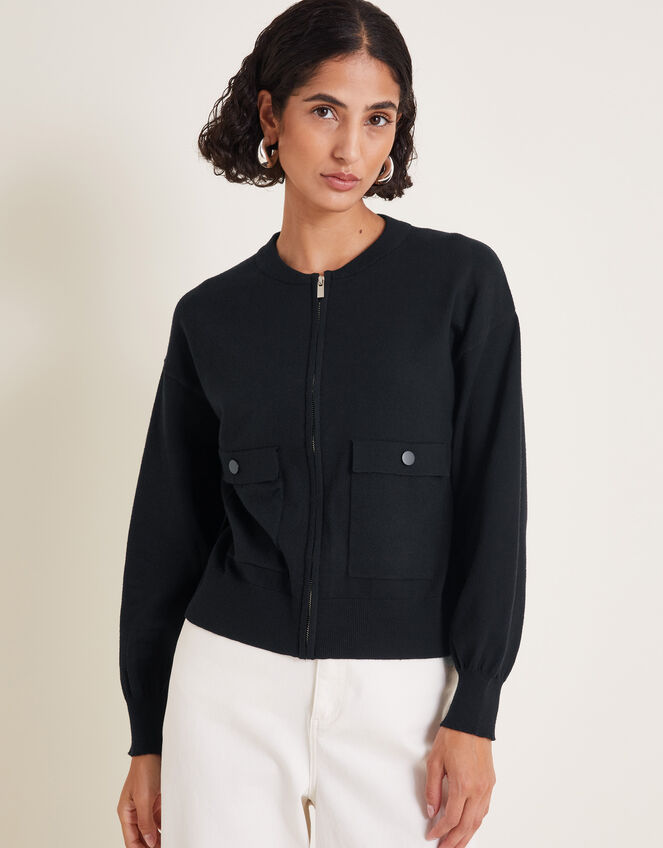 Nora Knit Bomber Jacket, Black (BLACK), large