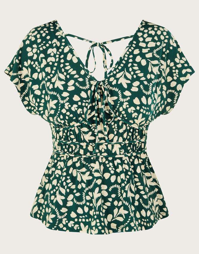 Print Fit-and-Flare Jersey Top Green