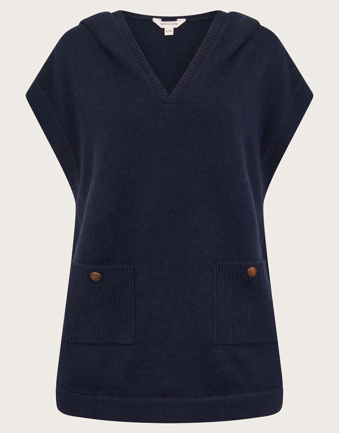 Hooded V-Neck Sweater Vest, Blue (NAVY), large