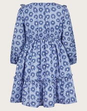 Long Sleeve Floral Frill Dress, Blue (BLUE), large