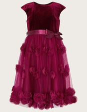 Ottilie 3D Roses Velvet Dress, Red (BURGUNDY), large