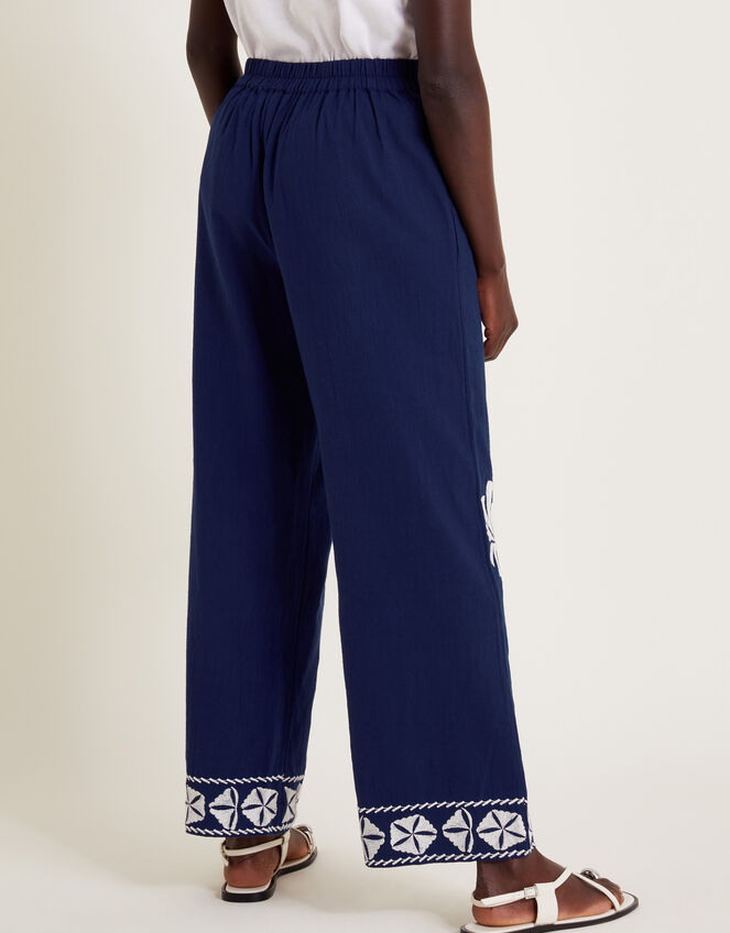 Ola Embroidered Wide Leg Trousers, Blue (NAVY), large