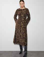 Arwen Sequin Leopard Velvet Midi Dress, Brown (CHOCOLATE), large