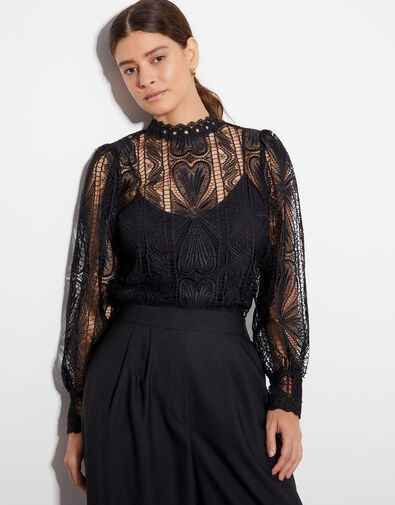 Leona Lace Blouse , Black (BLACK), large