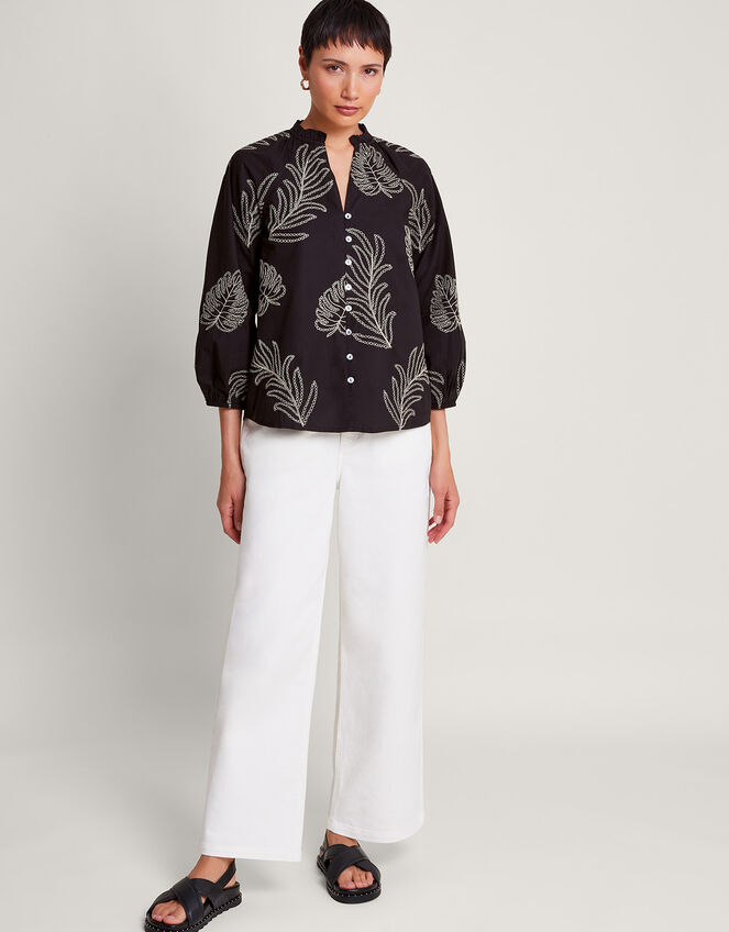 Raeni Leaf Print Blouse, Black (BLACK), large